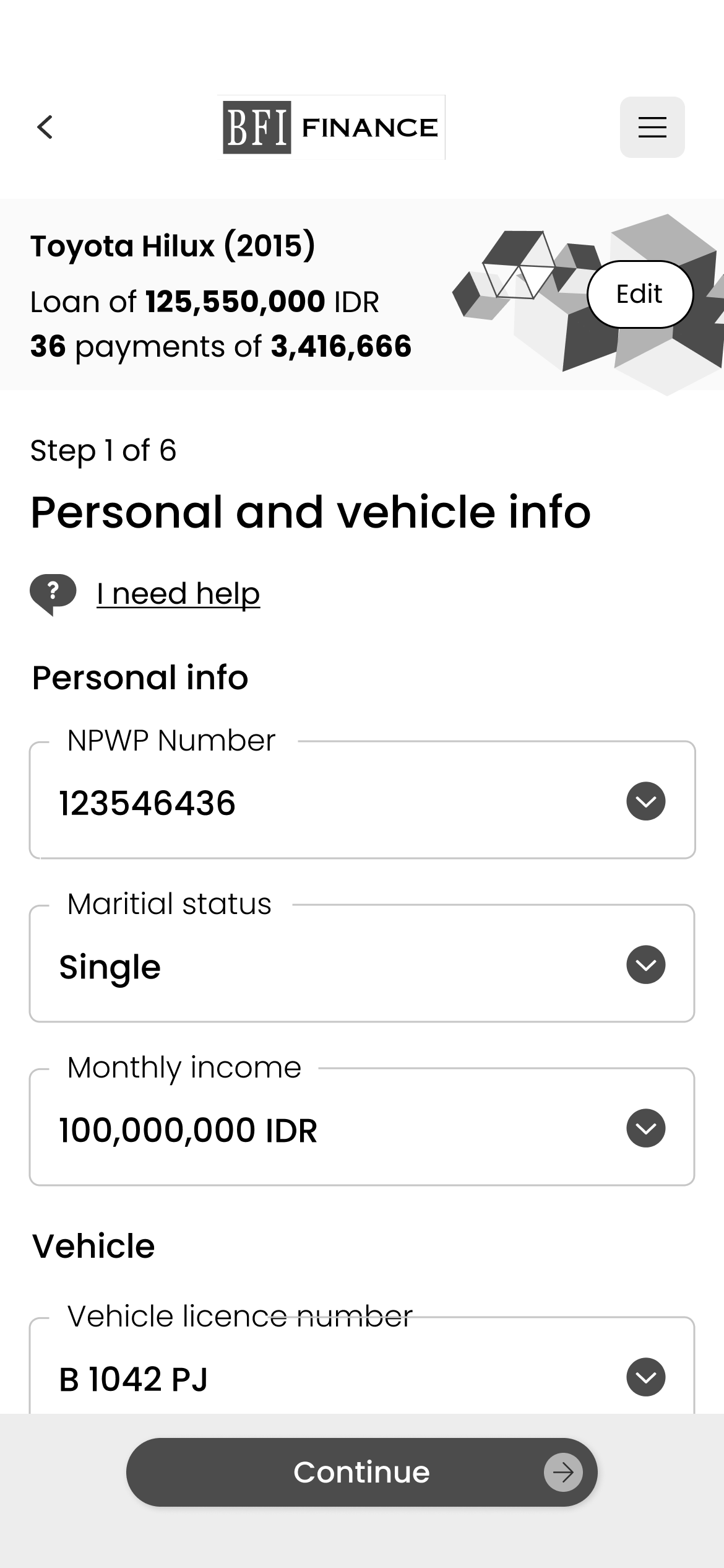 Personal & Vehicle Info